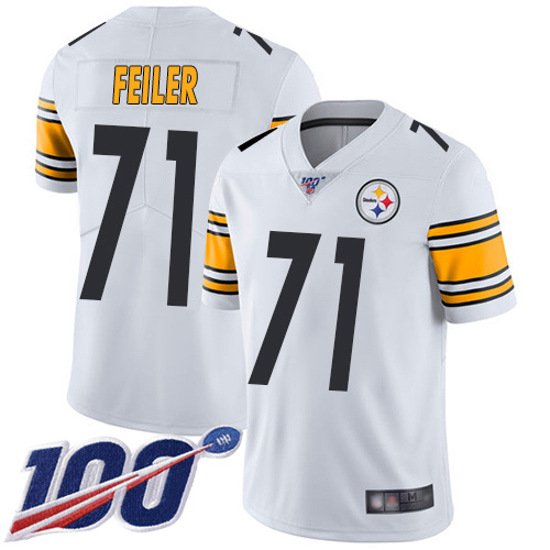 Men Pittsburgh Steelers Football 71 Limited White Matt Feiler Road 100th Season Vapor Untouchable Nike NFL Jersey